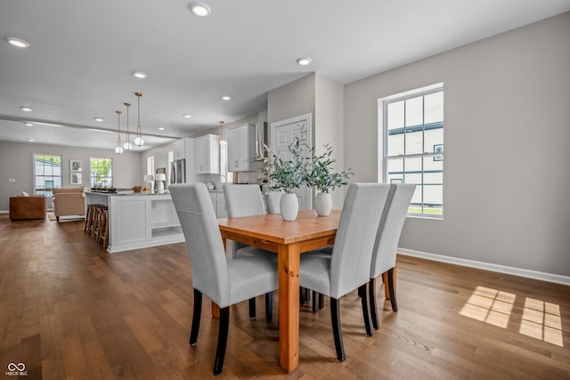 1825 E Maryland St, Indianapolis, IN 46201 - dining space featuring wood finished floors, baseboards, and recessed lighting