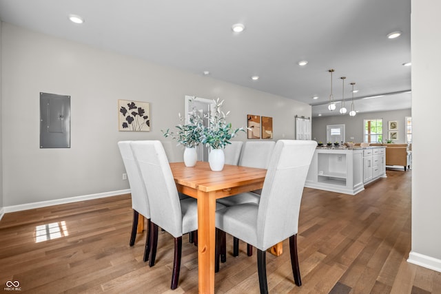1825 E Maryland St, Indianapolis, IN 46201 - dining area with electric panel, wood finished floors, baseboards, and recessed lighting