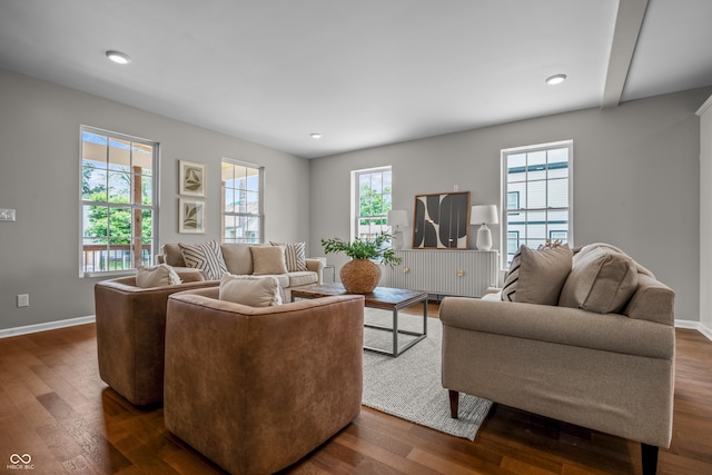1825 E Maryland St, Indianapolis, IN 46201 - living room with dark wood-style floors, baseboards, and recessed lighting