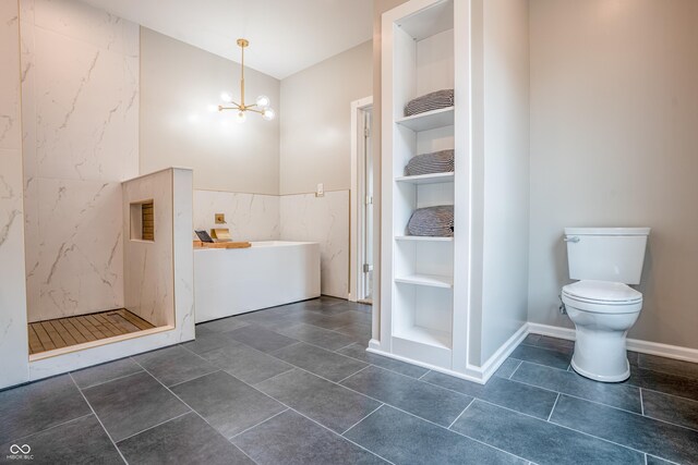 1825 E Maryland St, Indianapolis, IN 46201 - full bath featuring a bath, a chandelier, toilet, a shower stall, and built in features