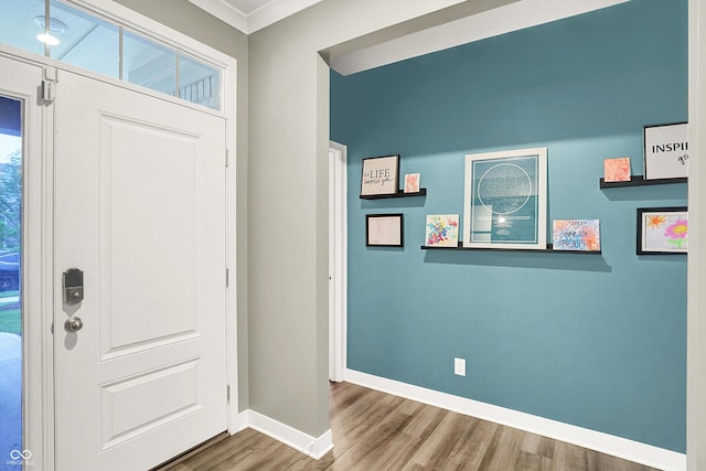 3592 Gillsland Rd, Bargersville, IN 46106 - entryway featuring wood finished floors, baseboards, and ornamental molding