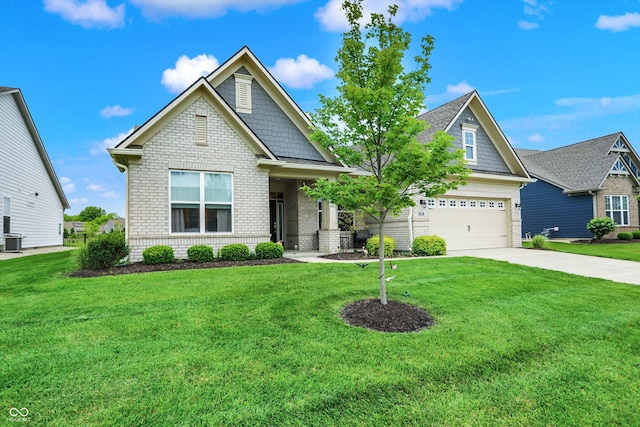 3592 Gillsland Rd, Bargersville, IN 46106 - craftsman-style home with concrete driveway, a front lawn, brick siding, an attached garage, and central AC