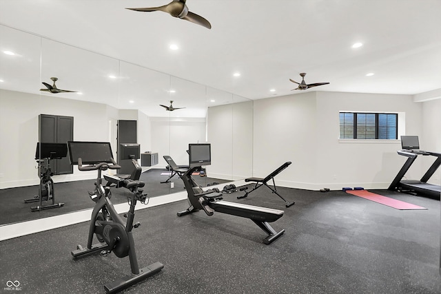 7116 Trail Ridge Ln, Indianapolis, IN 46259 - exercise area with ceiling fan and recessed lighting