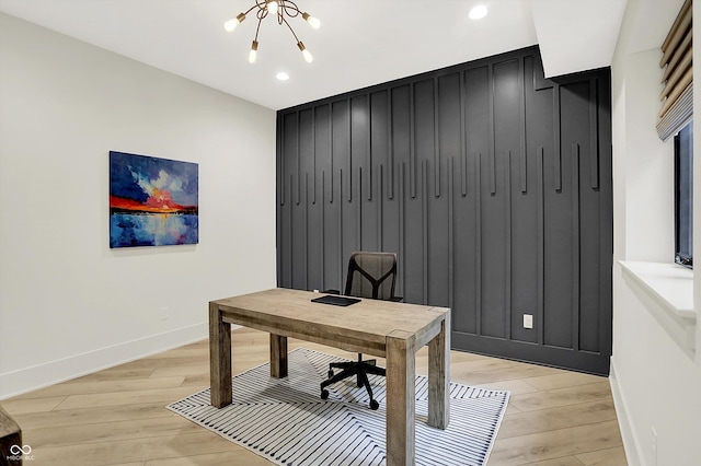 7116 Trail Ridge Ln, Indianapolis, IN 46259 - office space featuring light wood-style floors, a chandelier, and recessed lighting