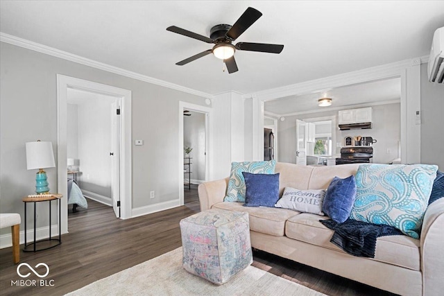 606 E County Line Rd, Indianapolis, IN 46227 - living area featuring wood finished floors, a ceiling fan, and ornamental molding
