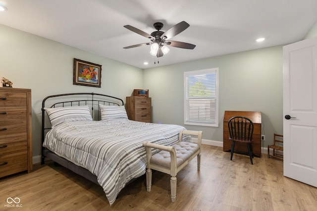 1959 Sophia Ln, Seymour, IN 47274 - bedroom featuring recessed lighting, light wood-style flooring, baseboards, and ceiling fan