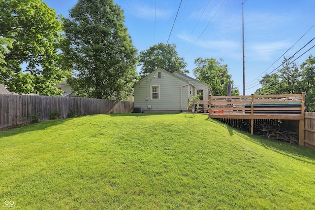 view of yard with cooling unit and a deck