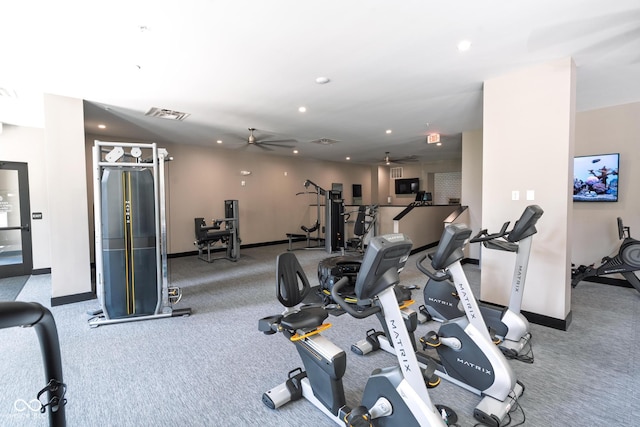15 W Executive Dr Unit 101, Carmel, IN 46032 - exercise room featuring ceiling fan, baseboards, and recessed lighting