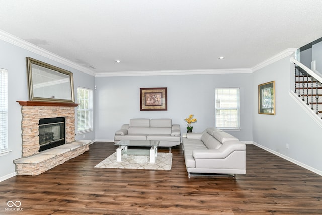12612 Majestic Way, Fishers, IN 46037 - living area featuring stairway, wood finished floors, ornamental molding, baseboards, and recessed lighting