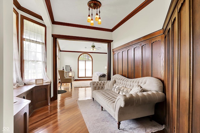 893 W 500 S, Anderson, IN 46013 - living area with ornamental molding, light wood-type flooring, and a chandelier
