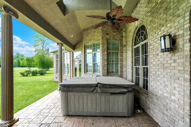 893 W 500 S, Anderson, IN 46013 - view of patio / terrace featuring a hot tub and ceiling fan
