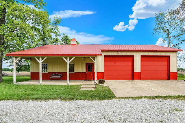 893 W 500 S, Anderson, IN 46013 - view of front of property with a porch, metal roof, a front yard, board and batten siding, and a chimney