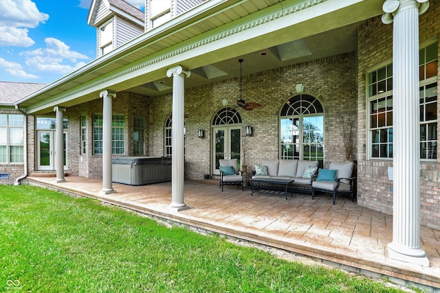 893 W 500 S, Anderson, IN 46013 - view of patio featuring a hot tub, an outdoor hangout area, and french doors