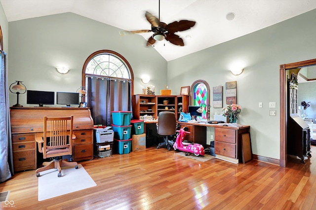 893 W 500 S, Anderson, IN 46013 - office with lofted ceiling, a ceiling fan, and wood-type flooring