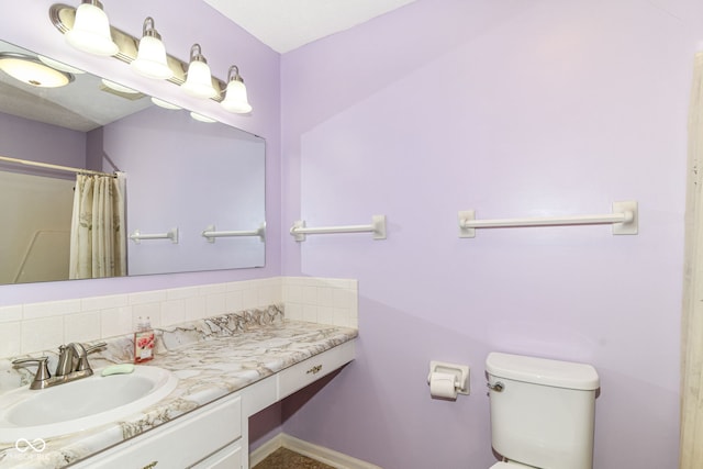 4504 Harvard Dr, Anderson, IN 46013 - bathroom featuring toilet, vanity, and a shower with curtain