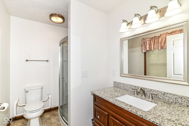 4504 Harvard Dr, Anderson, IN 46013 - bathroom with a stall shower, vanity, toilet, and baseboards