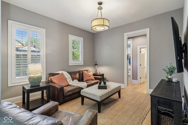 1616 N Delaware St, Indianapolis, IN 46202 - living room featuring baseboards and light wood-type flooring