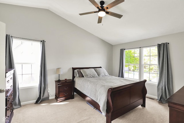 5041 Millwright Ct, Indianapolis, IN 46254 - bedroom featuring vaulted ceiling, light colored carpet, baseboards, and a ceiling fan