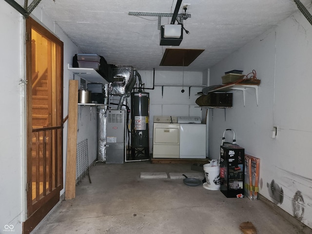 4336 Abby Creek Ln, Indianapolis, IN 46205 - garage with water heater, washer and dryer, and a garage door opener