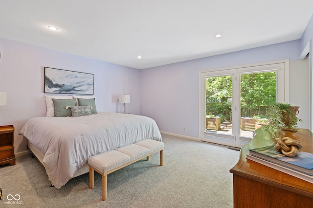 8330 Claridge Rd, Indianapolis, IN 46260 - bedroom with access to exterior, light carpet, recessed lighting, and baseboards