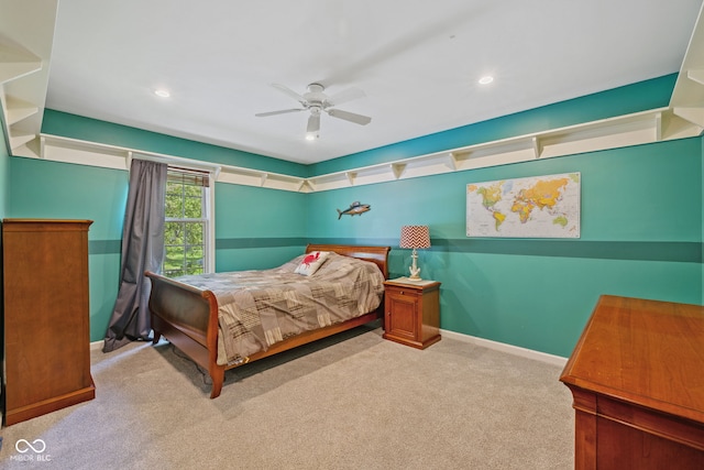 8330 Claridge Rd, Indianapolis, IN 46260 - carpeted bedroom featuring baseboards, a ceiling fan, and recessed lighting