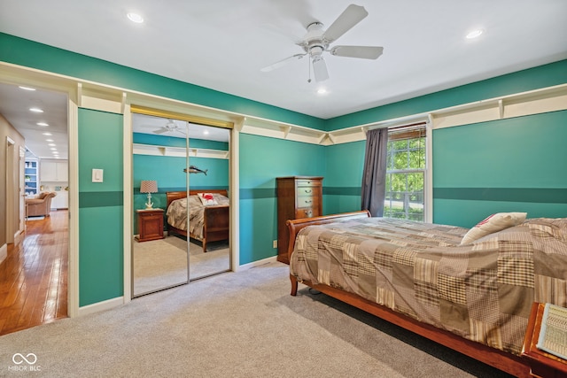 8330 Claridge Rd, Indianapolis, IN 46260 - carpeted bedroom with recessed lighting, a closet, baseboards, and ceiling fan
