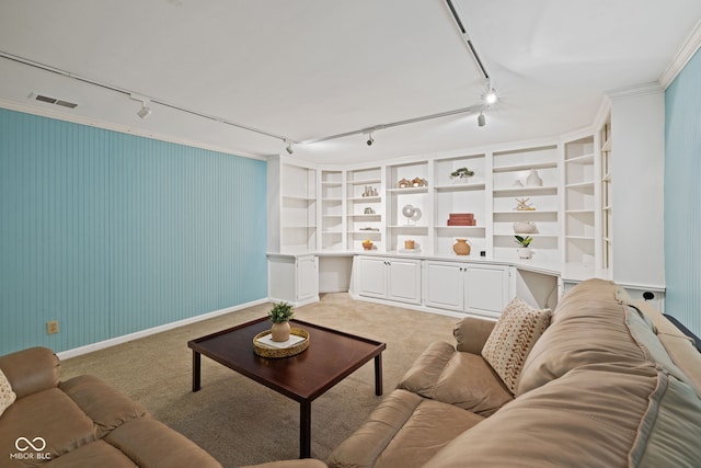 8330 Claridge Rd, Indianapolis, IN 46260 - living room featuring track lighting, light carpet, and baseboards