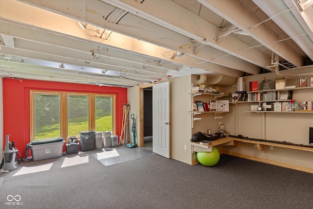 basement with carpet flooring