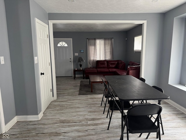 322 S Rural St, Indianapolis, IN 46201 - dining space featuring light wood-style flooring, baseboards, and a textured ceiling