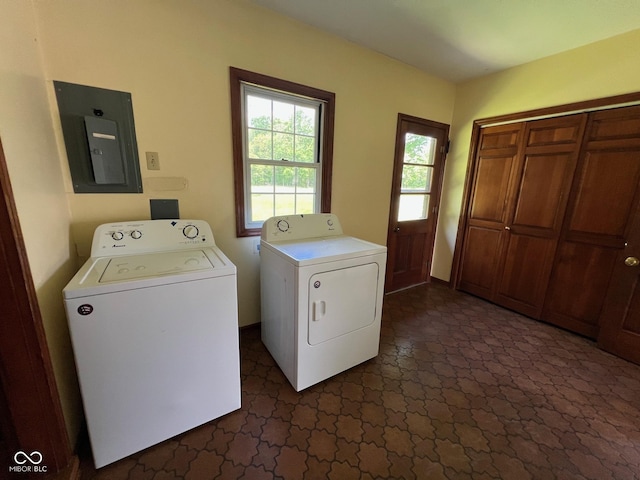 3654 W Mecca Rd, Rockville, IN 47872 - laundry area with washer and clothes dryer and electric panel