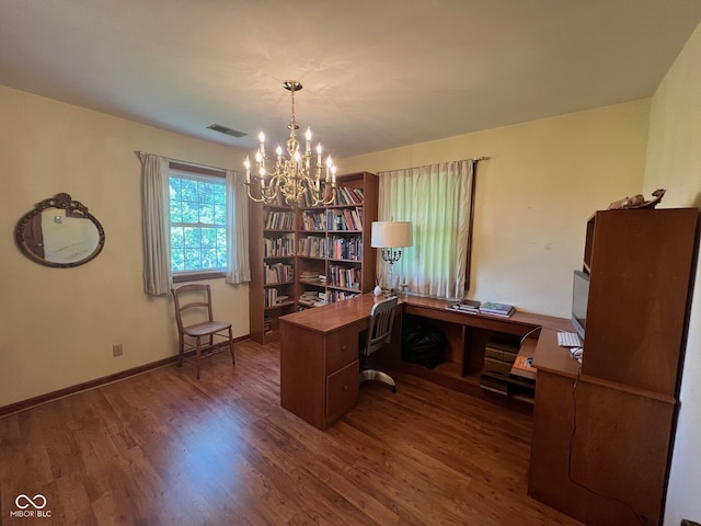 3654 W Mecca Rd, Rockville, IN 47872 - office with a chandelier, dark wood finished floors, and baseboards