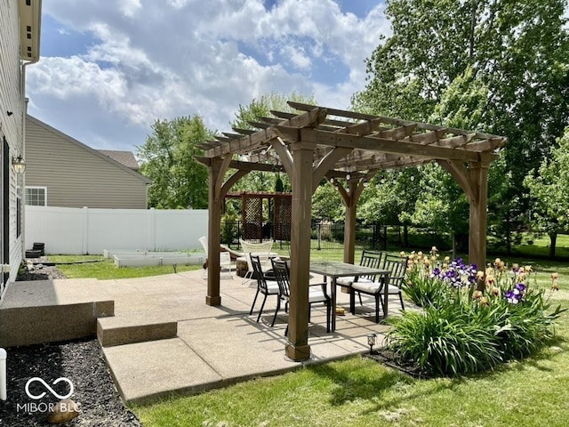 view of community featuring a pergola and a patio