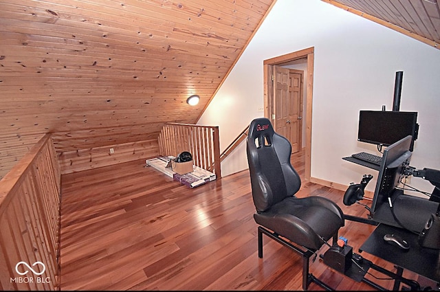 1340 Apache Trl, Martinsville, IN 46151 - office area featuring lofted ceiling, wooden ceiling, and wood finished floors