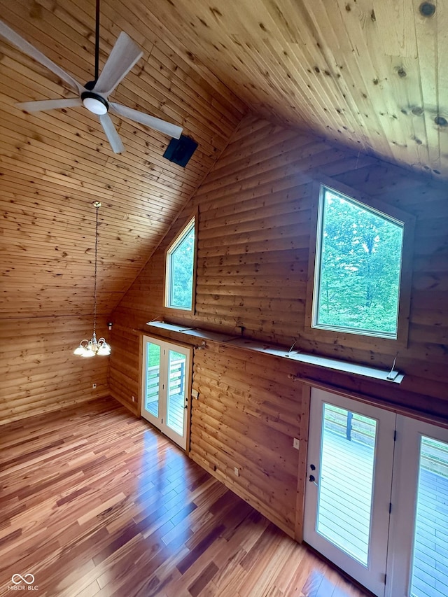 1340 Apache Trl, Martinsville, IN 46151 - bonus room with wood ceiling, a ceiling fan, high vaulted ceiling, light wood-style flooring, and log walls