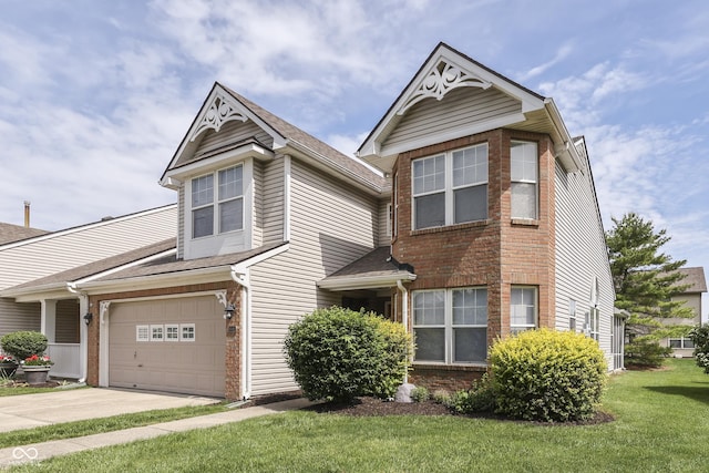 6542 E Edna Mills Dr, Camby, IN 46113 - view of front of home featuring driveway, a front lawn, an attached garage, brick siding, and a shingled roof