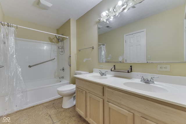 6542 E Edna Mills Dr, Camby, IN 46113 - bathroom featuring shower / bath combo with shower curtain, double vanity, and toilet