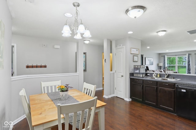 2911 W Hawanian Ln, Monrovia, IN 46157 - dining area with dark wood finished floors, a chandelier, baseboards, and recessed lighting