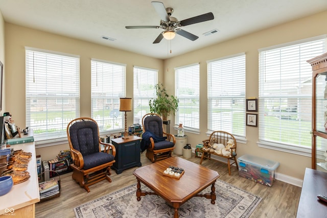 9166 Lieven St, Avon, IN 46123 - living area with plenty of natural light, a ceiling fan, and light wood-style floors