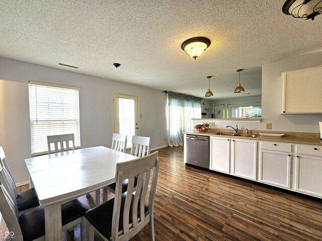 10836 Zimmerman Ln, Indianapolis, IN 46231 - dining room featuring dark wood finished floors, healthy amount of natural light, a textured ceiling, and baseboards