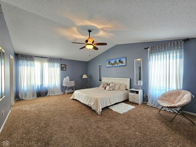 10836 Zimmerman Ln, Indianapolis, IN 46231 - bedroom featuring light colored carpet, lofted ceiling, a textured ceiling, a ceiling fan, and baseboards