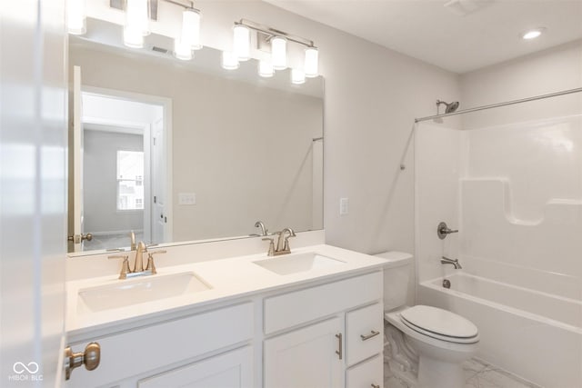 3980 Railhead Ave, Westfield, IN 46074 - full bath with double vanity, toilet, shower / bath combination, and recessed lighting