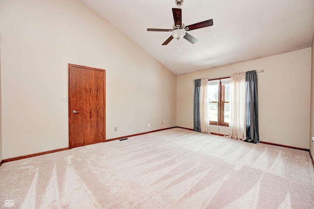 9158 Oak Knoll Ln, Fishers, IN 46037 - unfurnished room with light carpet, a ceiling fan, and high vaulted ceiling