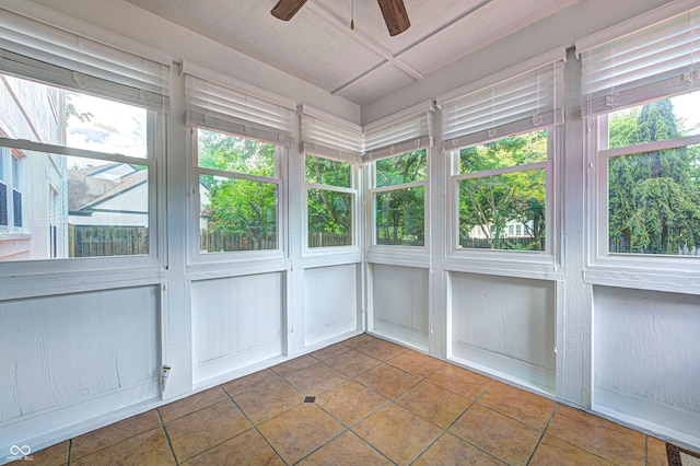 9158 Oak Knoll Ln, Fishers, IN 46037 - unfurnished sunroom with ceiling fan and tile patterned floors