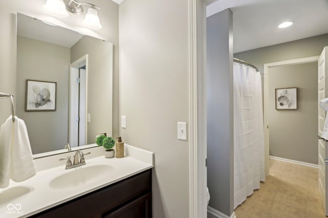 3744 Abney Point Dr, Carmel, IN 46077 - full bathroom with vanity, tile patterned flooring, recessed lighting, and baseboards