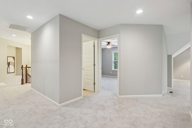 3744 Abney Point Dr, Carmel, IN 46077 - hall with an upstairs landing, carpet floors, baseboards, and recessed lighting
