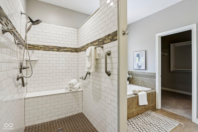 3744 Abney Point Dr, Carmel, IN 46077 - bathroom with tile patterned flooring, a tile shower, and a garden tub