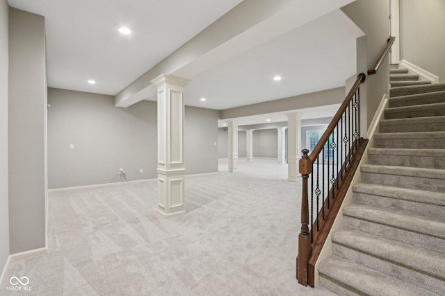 3744 Abney Point Dr, Carmel, IN 46077 - finished basement with stairs, recessed lighting, carpet floors, and baseboards