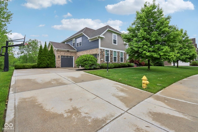 3744 Abney Point Dr, Carmel, IN 46077 - view of front of property featuring a front lawn, driveway, stone siding, and a garage