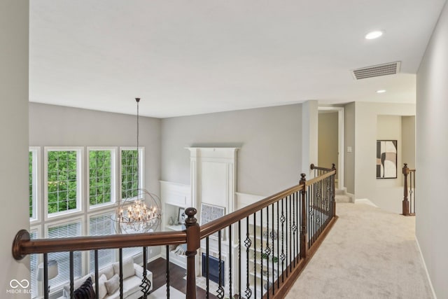 3744 Abney Point Dr, Carmel, IN 46077 - corridor featuring an upstairs landing, a chandelier, recessed lighting, and baseboards