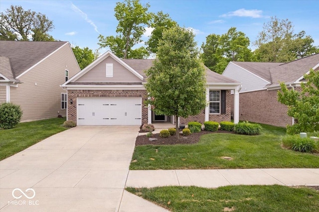 16573 Cava Dr, Fishers, IN 46037 - view of front of house featuring brick siding, a garage, concrete driveway, and a front lawn